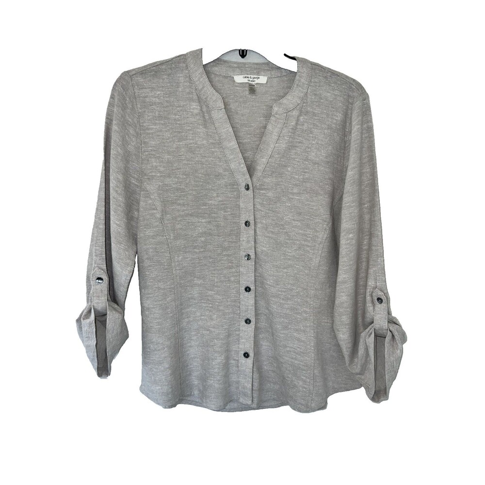 Cable & Gauge Studio Button Down‎ Linen Blend Top 3/4 Sleeve Sz Small Coastal - Picture 3 of 14